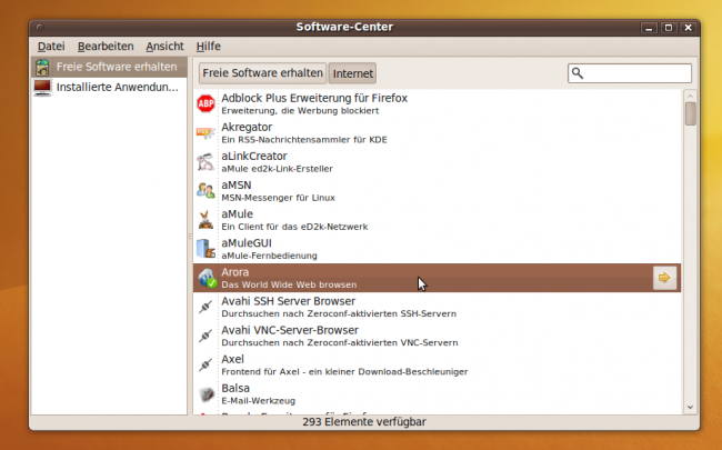 Ubuntu Karmic Koala: Das Software Center bringt eine Übersicht über freie Software