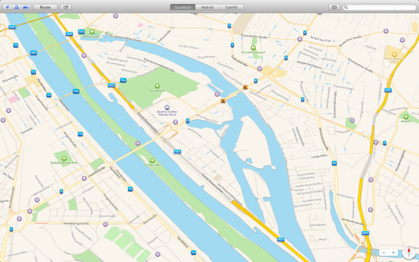 Apple Maps mit eingeschalteter 3D- und Verkehrsansicht in Wien
