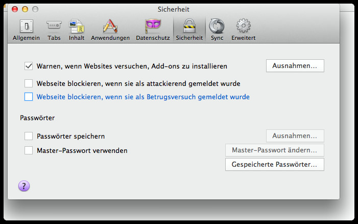 Firefox Einstellungen zum Malware- und Phishing-Schutz