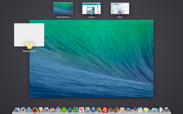 Mission Control: Übersicht der Desktops unter Mac OS X Mavericks