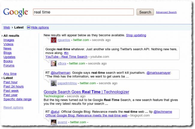 Google Suche (real time) in Echtzeit