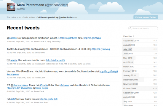 Tweet Nest - Startseite der archivierten Tweets